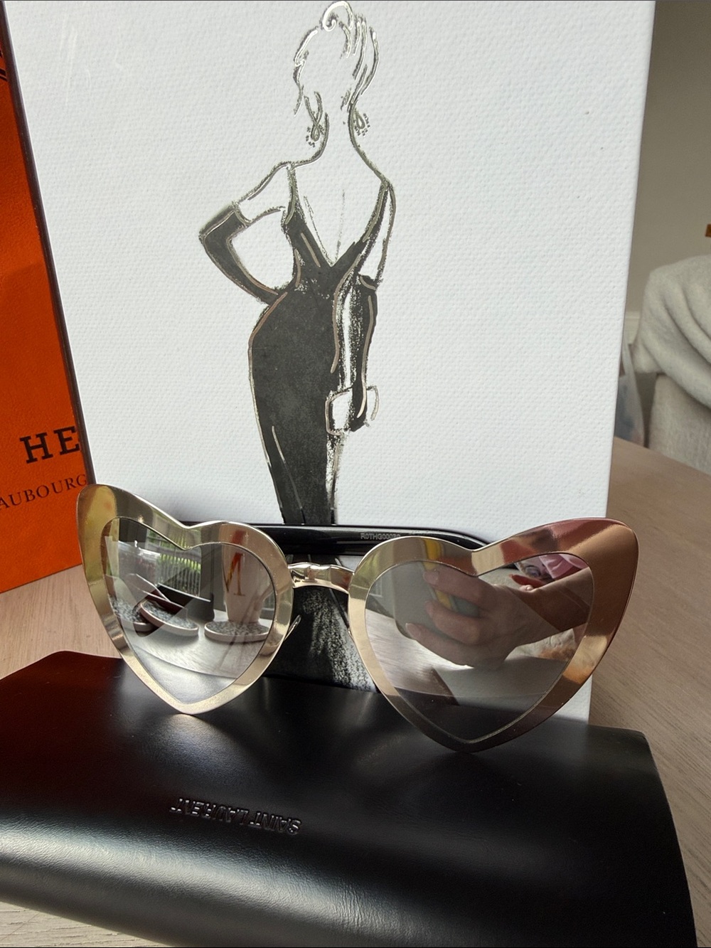 Saint Laurent Heart Shield Sunglasses Silver Mirror Runway Statement Rare YSL